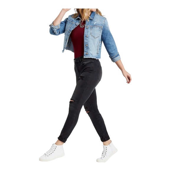 Maurices Denim - MAURICE'S BLACK DISTRESSED JEGGINGS VINTAGE HIGH RISE RIPPED JEANS SIZE …